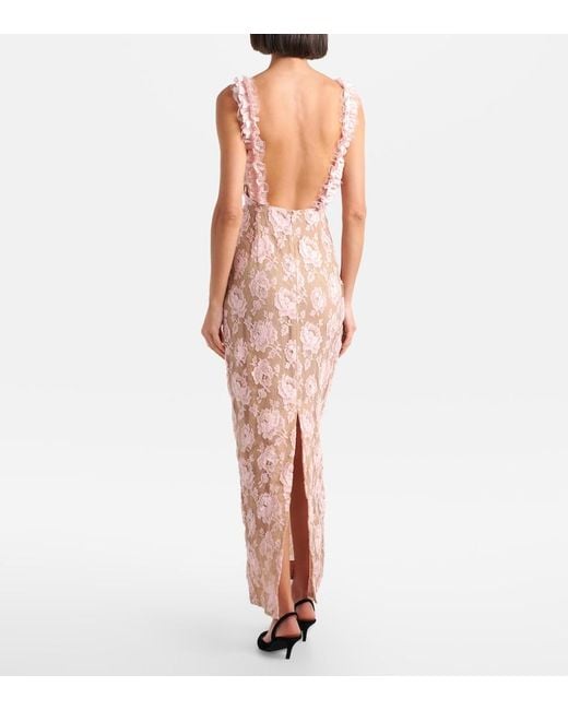 Alessandra Rich Pink Ruffled Cotton-Blend Lace Maxi Dress