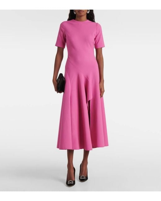 Oscar de la Renta Pink Draped Wool-Blend Midi Dress