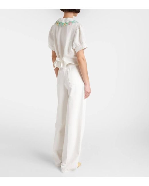Rixo White Weite Hose Iveta Aus Einem Leinengemisch
