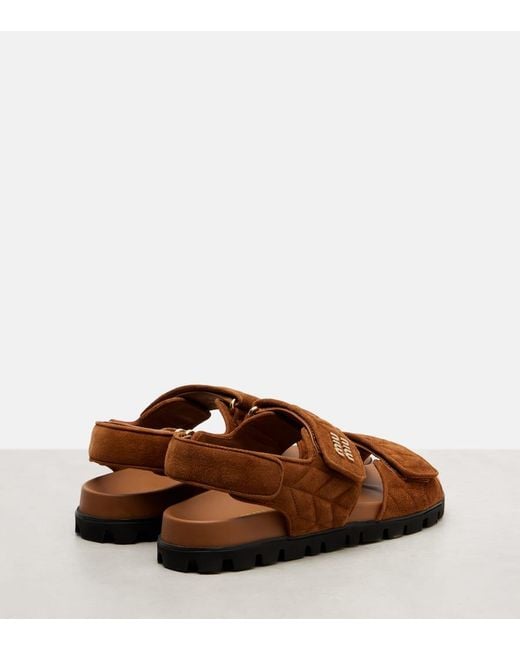 Miu Miu Brown Quilted Suede Sandals