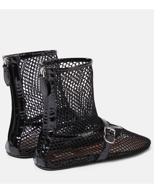 Alaïa Black Fishnet Leather-trimmed Ankle Boots