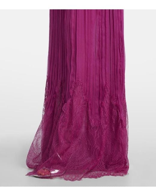 Costarellos Pink Renia Silk-Blend Lace Gown