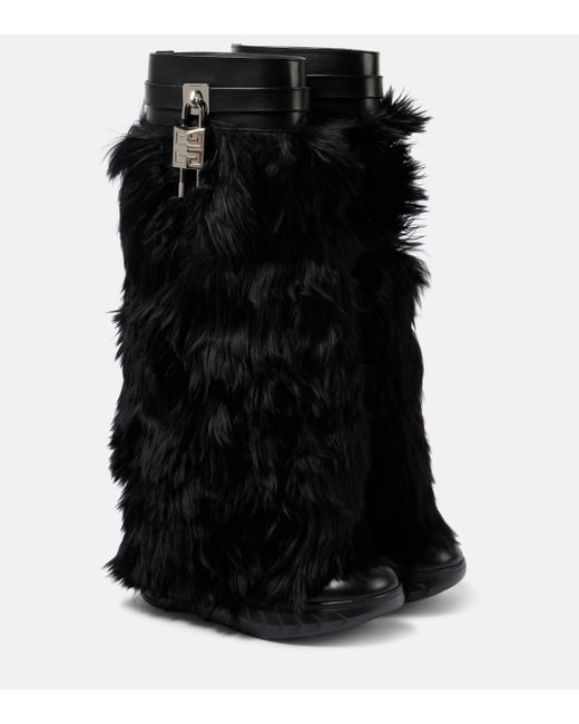 Givenchy Black Shark Lock Alpaca Knee-High Boots