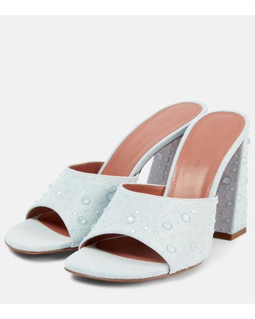 AMINA MUADDI White Brigitte 95 Denim And Leather Mules