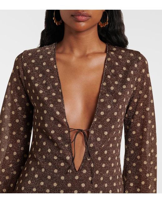 Oseree Brown Lumiere Polka-Dot Minidress