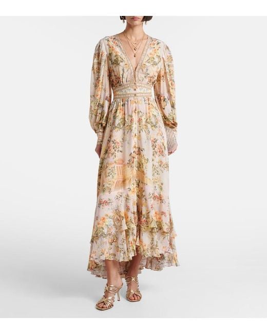 Camilla Natural Embellished Floral Silk Crepe Maxi Dress