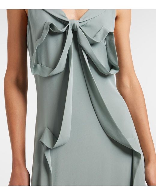 Acne Green Bow-Detail Silk Midi Dress