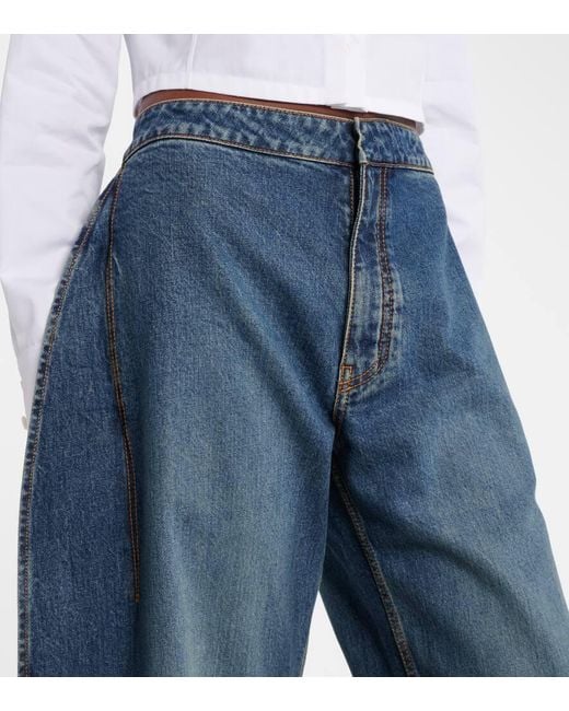 Alaïa Blue Mid-Rise Barrel-Leg Jeans