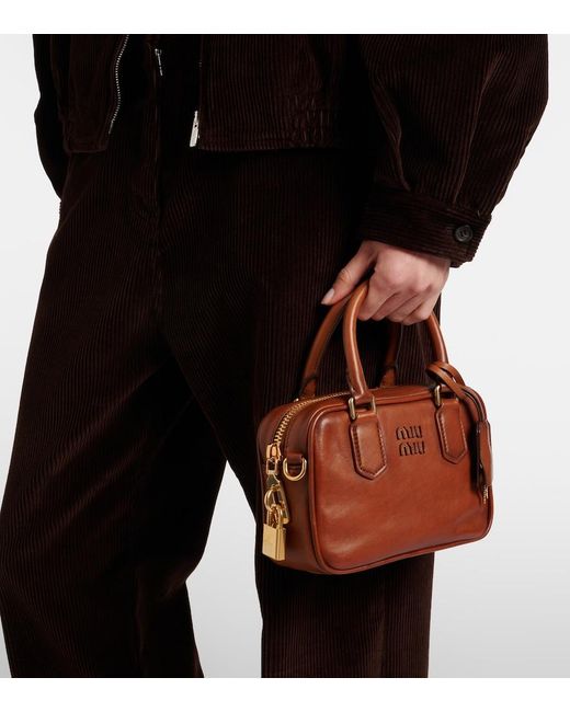 Miu Miu Brown Arcadie Small Leather Tote Bag