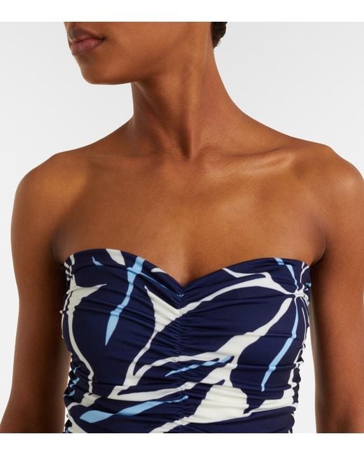 Cala De La Cruz Blue Printed Strapless Swimsuit
