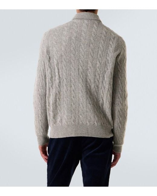 Polo Ralph Lauren Gray Cable-Knit Wool And Cashmere Polo Sweater for men