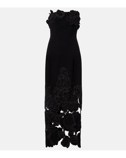 LEO LIN Black Rayna Floral-Applique Midi Dress