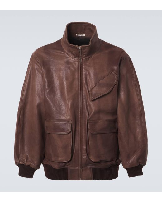 Auralee Brown Leather Blouson for men