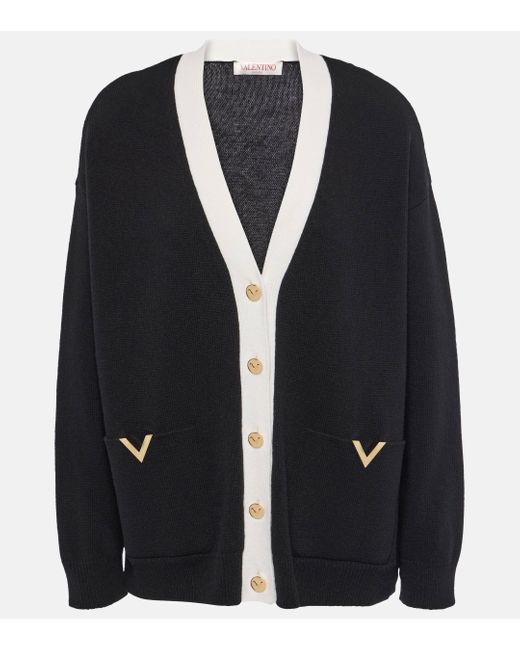 Valentino Black Vgold Virgin Wool Cardigan