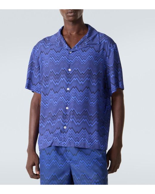 Missoni Blue Zigzag Bowling Shirt for men