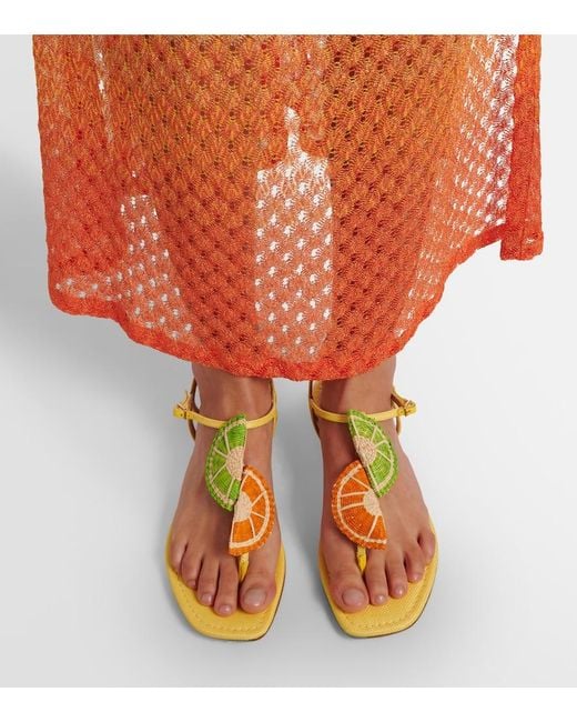 Aquazzura Yellow Citrus Sugar Raffia Slingback Sandals