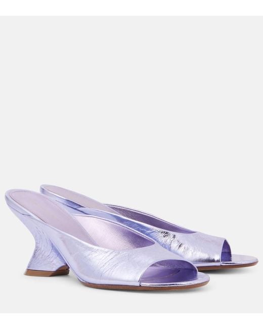 Dries Van Noten Purple Metallic Leather Wedge Mules
