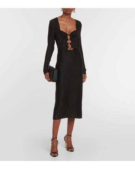 Tom Ford Black Metallic Cotton And Wool Midi Dress