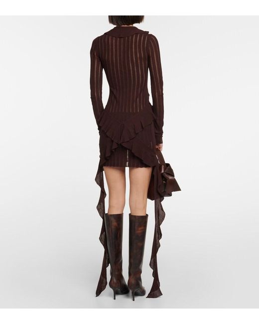 Dion Lee Brown Ruffled Pointelle Minidress
