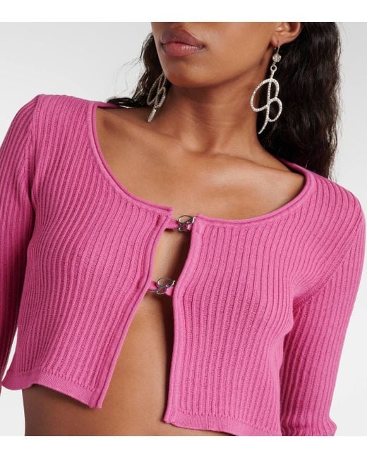 Blumarine Pink Logo Ribbed-knit Cropped Cardigan