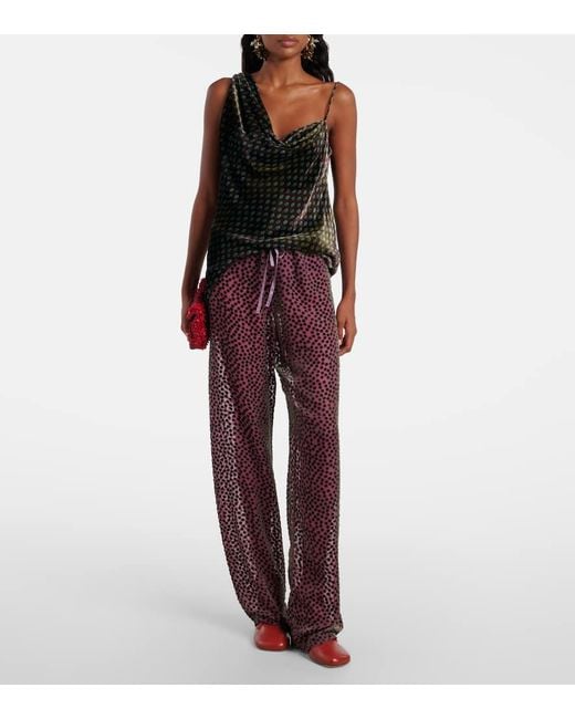 Dries Van Noten Black Draped Printed Velvet Top