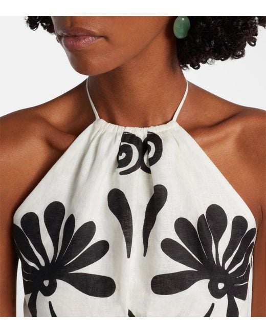 Cala De La Cruz White Lodi Floral Halterneck Linen Top