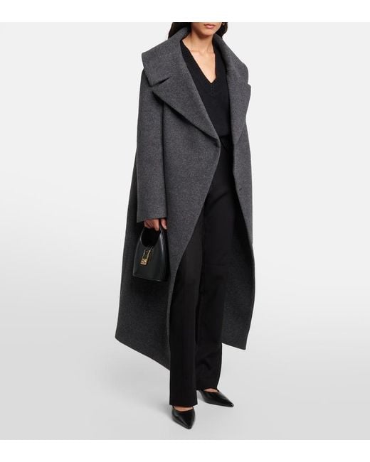 Totême  Black Oversized Wool-Blend Felt Wrap Coat