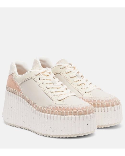 Chloé White Nama Leather Wedge Sneakers