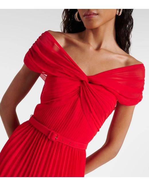 Self-Portrait Red Off-Shoulder Chiffon Minidress