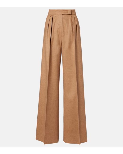 Max Mara Brown Ori Pleated Camel Hair Wide-Leg Pants