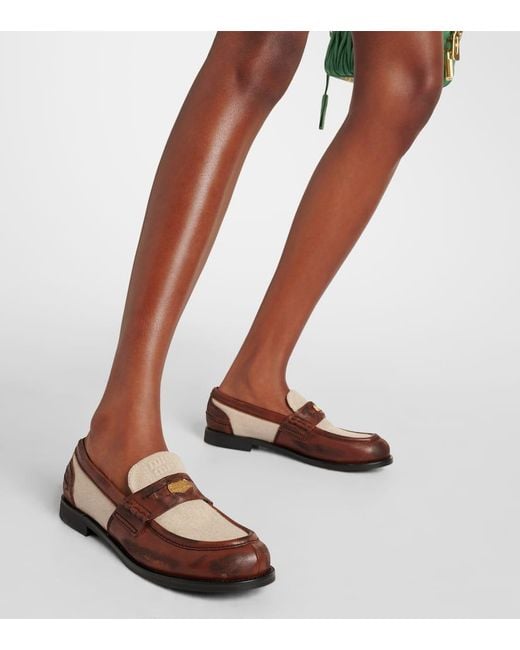 Miu Miu Brown Loafers Aus Canvas Und Leder