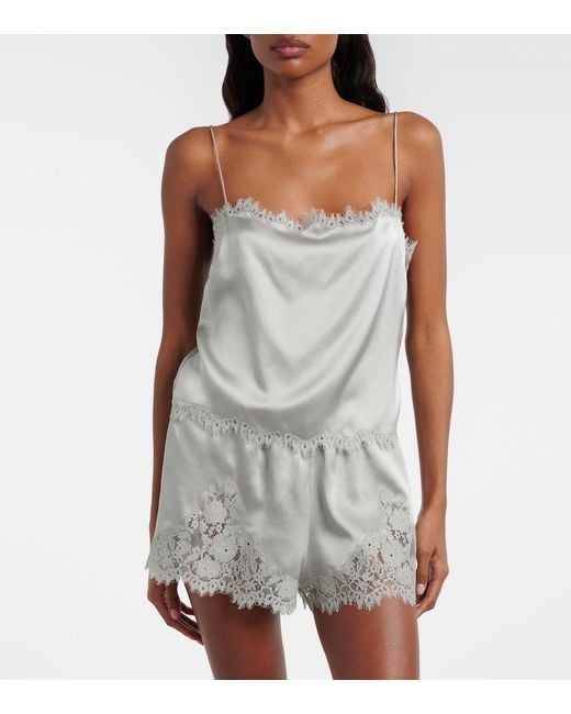 Doen Gray Iona Lace-Trimmed Silk Shorts
