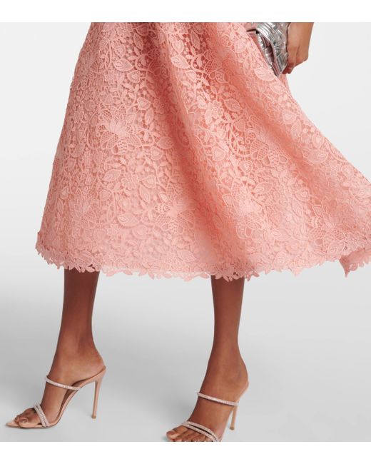 Carolina Herrera Pink Strapless Guipure Lace Midi Dress