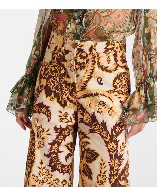 Etro Natural Floral High-Rise Wide-Leg Jeans