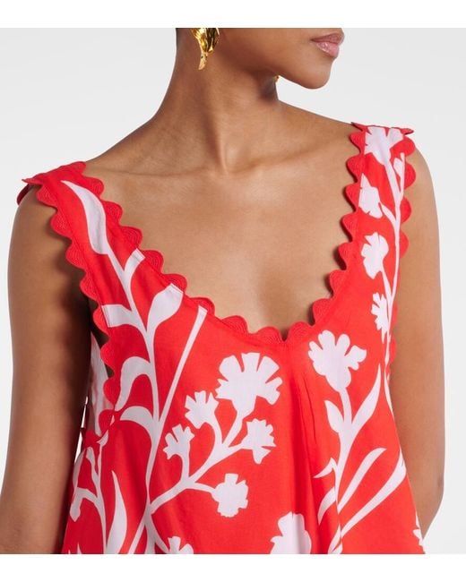 Juliet Dunn Red Printed Scalloped Cotton Minidress