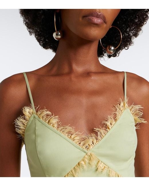 De La Vali Green Estela Lace-Trimmed Georgette Maxi Dress