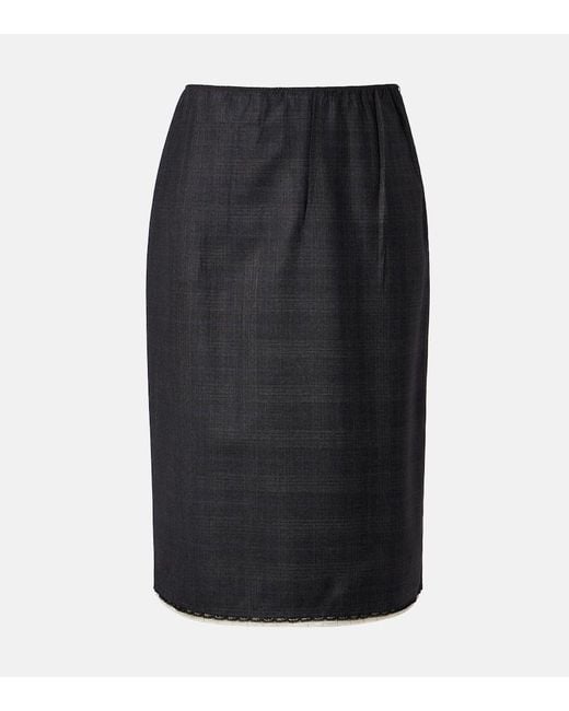 Prada Black Checked Wool Pencil Skirt