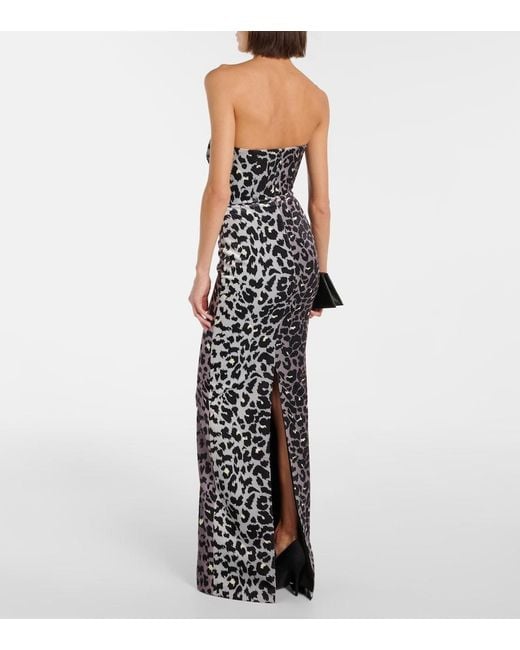 Alex Perry Blue Leopard-print Strapless Velvet Midi Dress