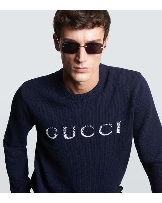 Gucci Blue Horsebit Rectangular Sunglasses for men