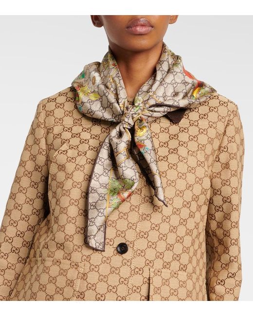 Foulard in twill di seta con stampa di Gucci in Multicolor