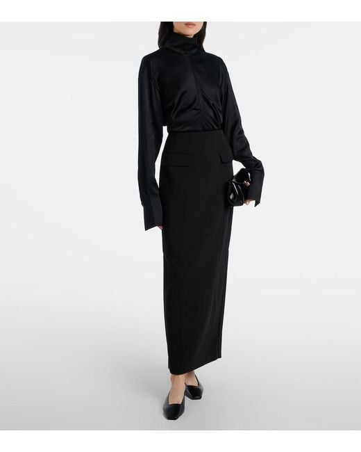 Totême  Black Gathered Satin Top