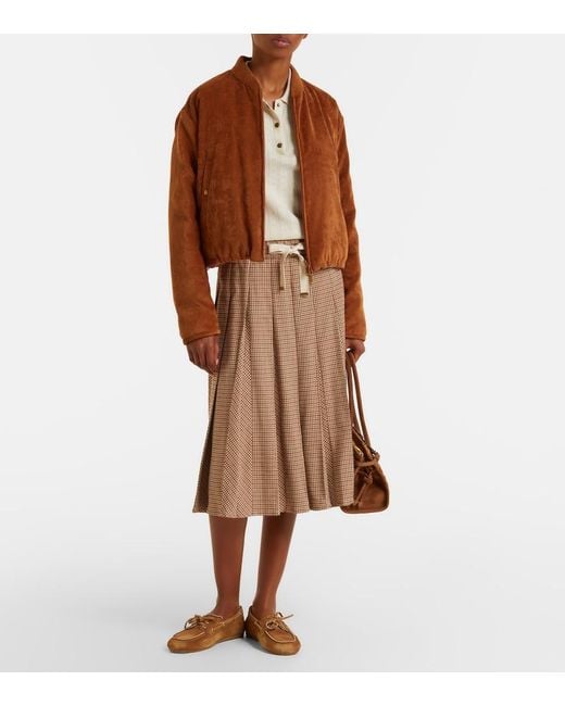 Moncler Brown Checked Pleated Midi Skirt