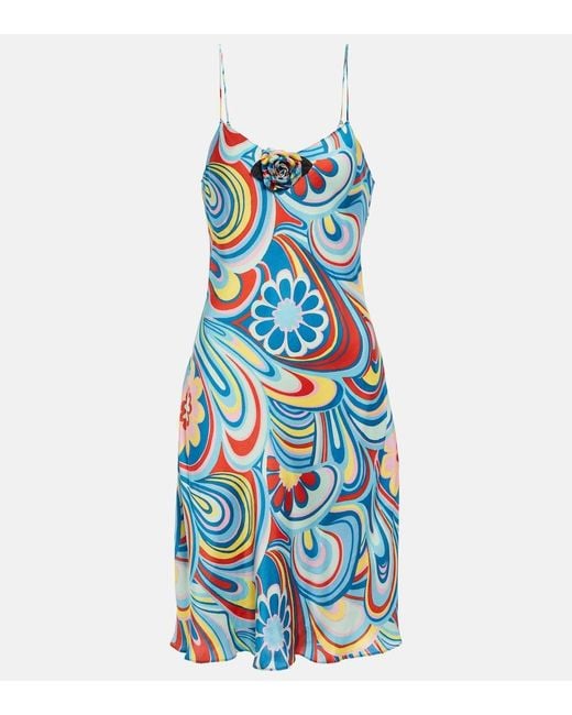 Rodarte Blue Printed Satin Slip Dress