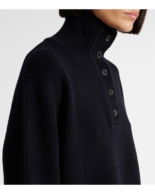 Nili Lotan Blue Cashmere Buttoned Turtleneck Sweater