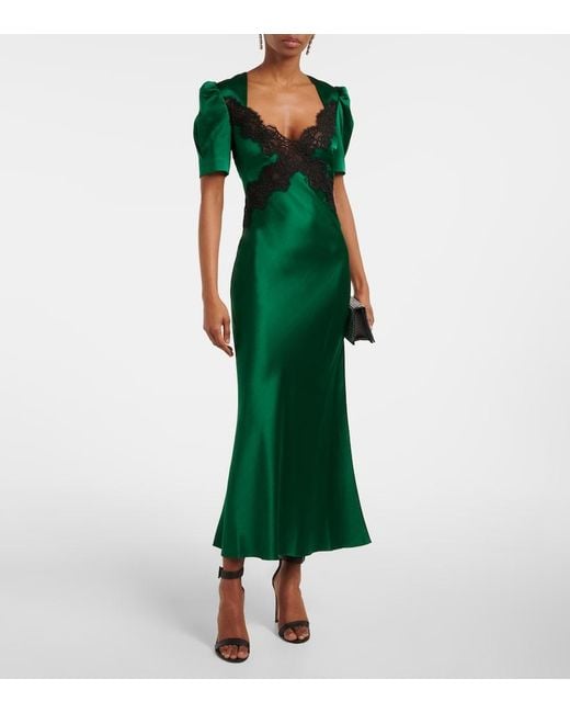 Rebecca Vallance Green Charelle Silk Saten Slip Dress