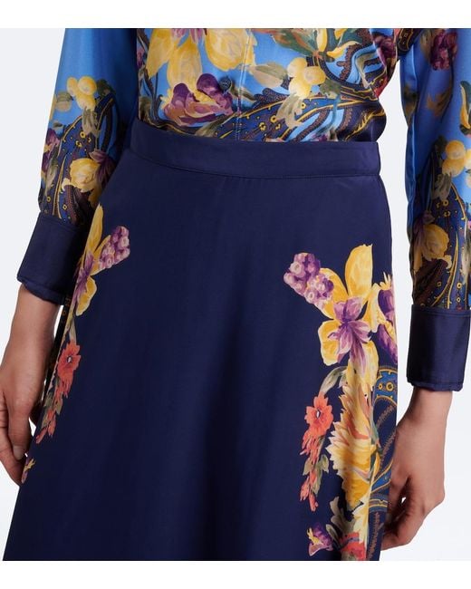 Etro Blue Floral Silk Crepe De Chine Maxi Skirt