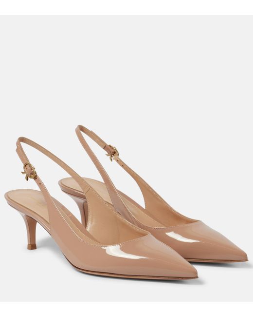 Gianvito Rossi Natural Ribbon Patent Leather Slingback Pumps