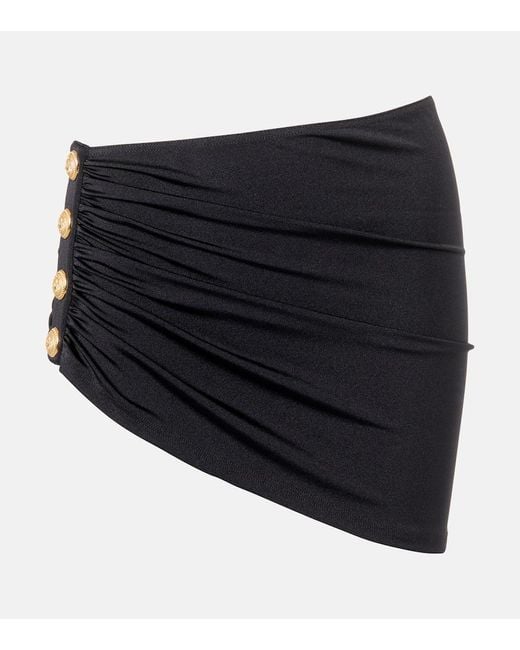 Balmain Black Draped Embellished Beach Cover-Up