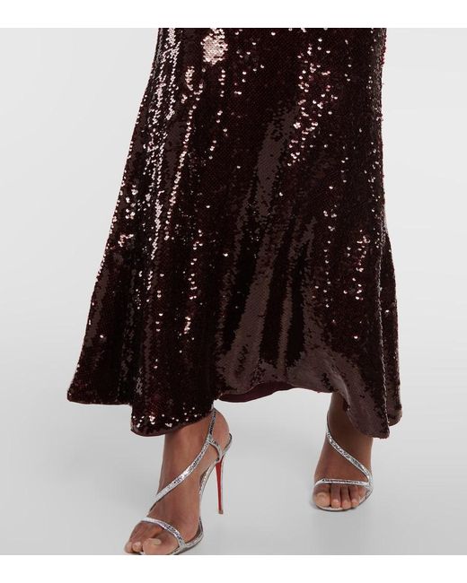 Self-Portrait Red Feather-trimmed Sequined Maxi Dress