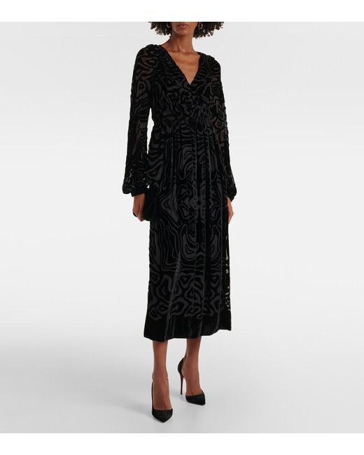 Ulla Johnson Black Elora Velvet And Mesh Midi Dress